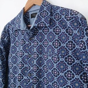 Lindbergh Black Label Mens XL Navy Blue Geometric Medallion Button Down Shirt